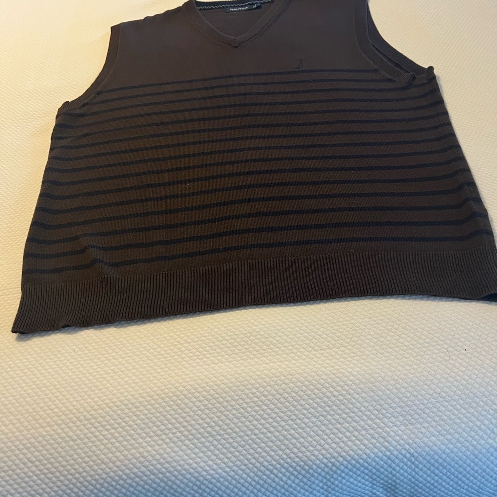 Nautica Men's V-Neck Sweater Vest-Dark Stripes